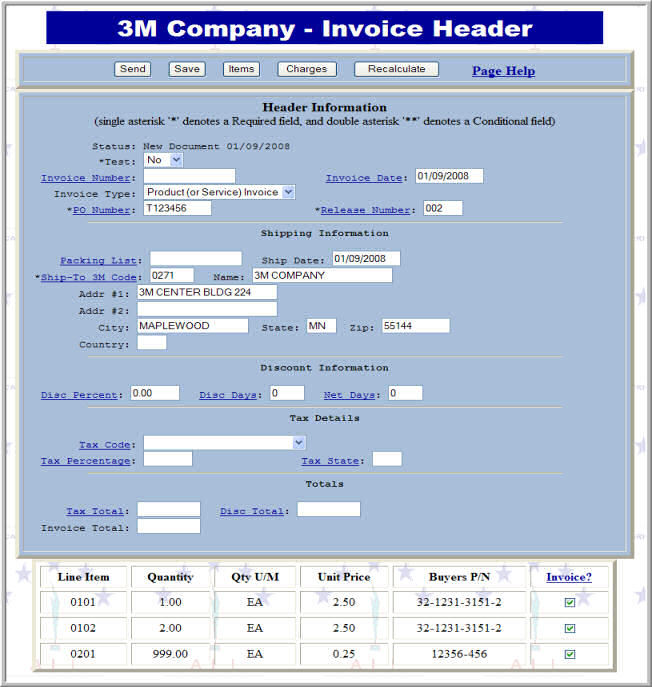 3M Invoice Header